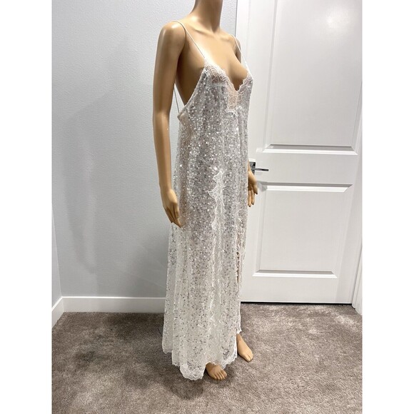 ZARA WOMAN NWT SS24 SEQUIN CAMISOLE LACE DRESS WHITE SILVER SIZE LARGE 5919/808 - Picture 9 of 16